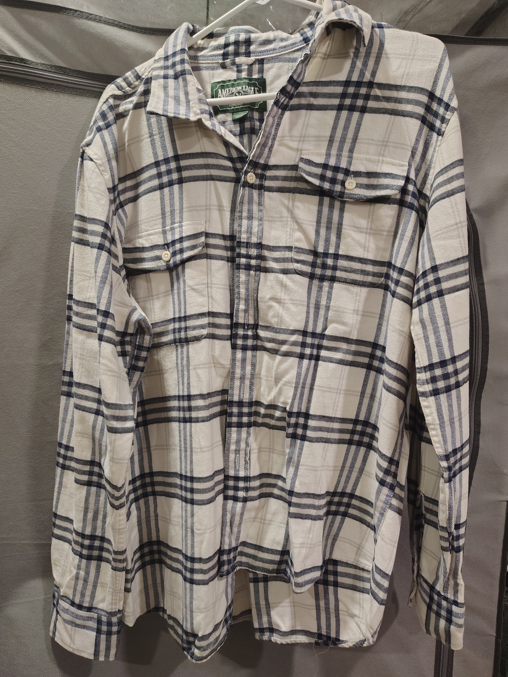American Eagle Flannel Shirt, White & Navy Plaid Shirt